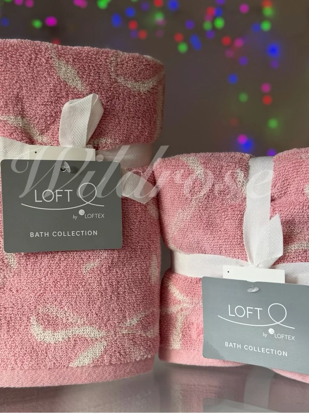 Elegant pink bow luxe Romantic Coquette Style loft q bath hand washcloth towels